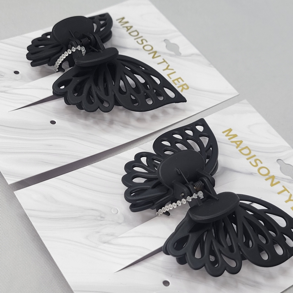 2 Matte Black Butterfly Hair Clips by Madison Tyler